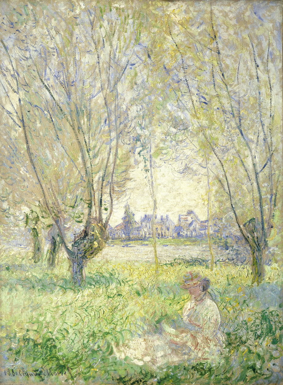 Een vrouw zittend onder de wilgen - Claude Monet