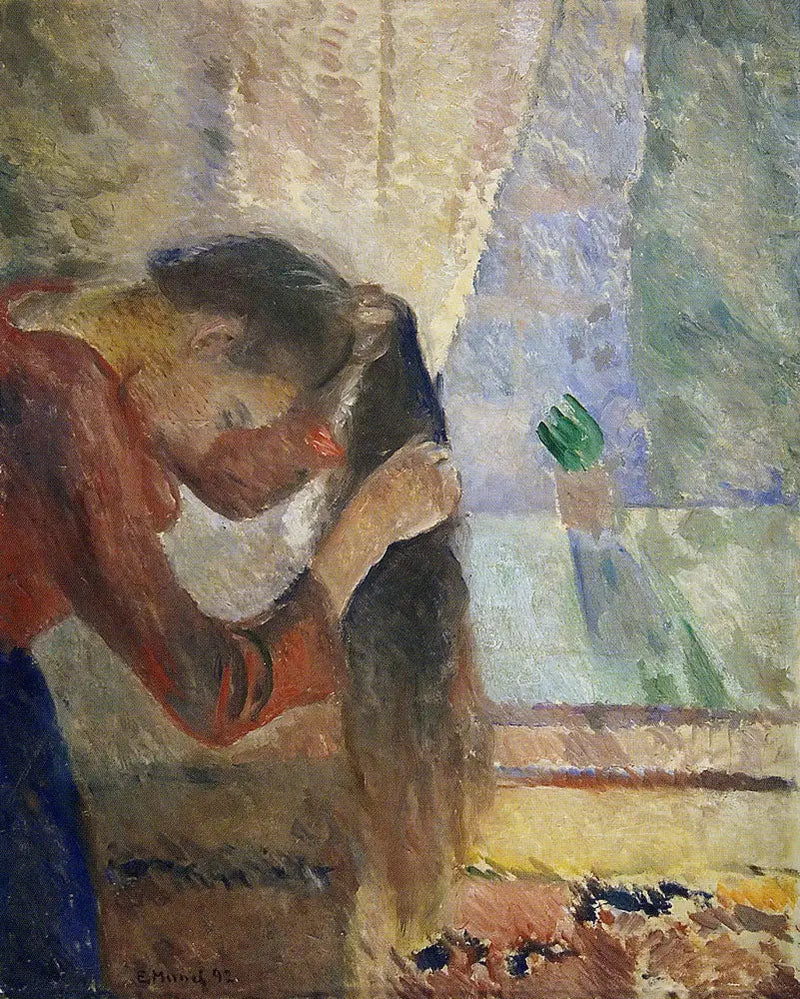 Vrouw die zich coiffeert - Edvard Munch