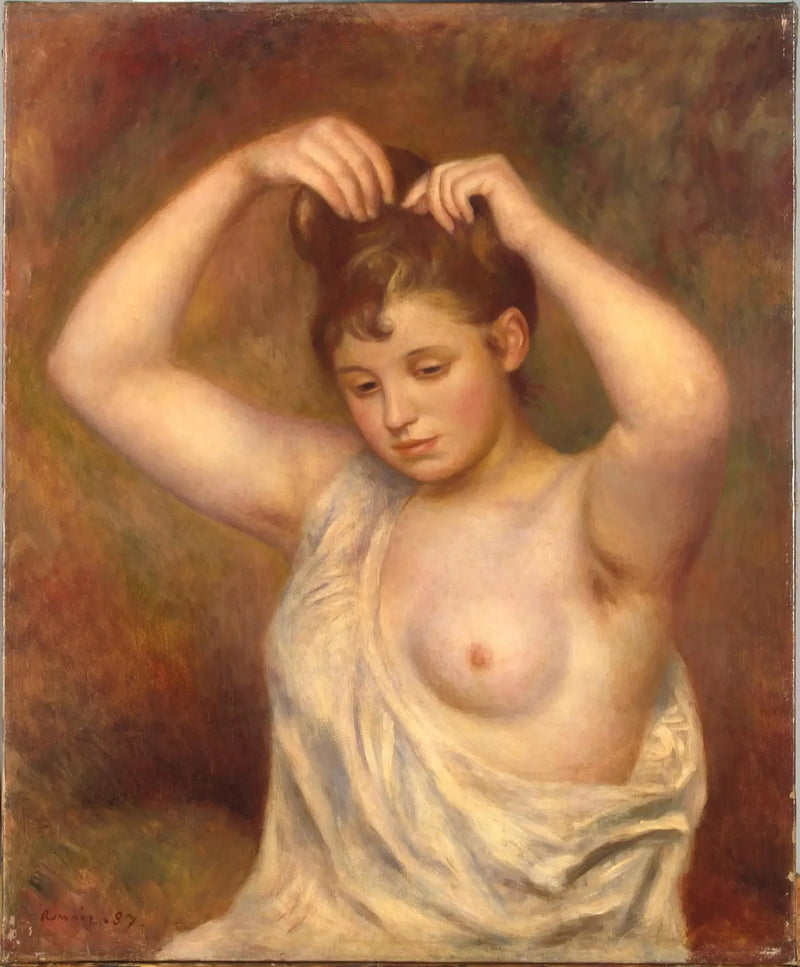 Vrouw die zich coiffeert - Pierre-Auguste Renoir