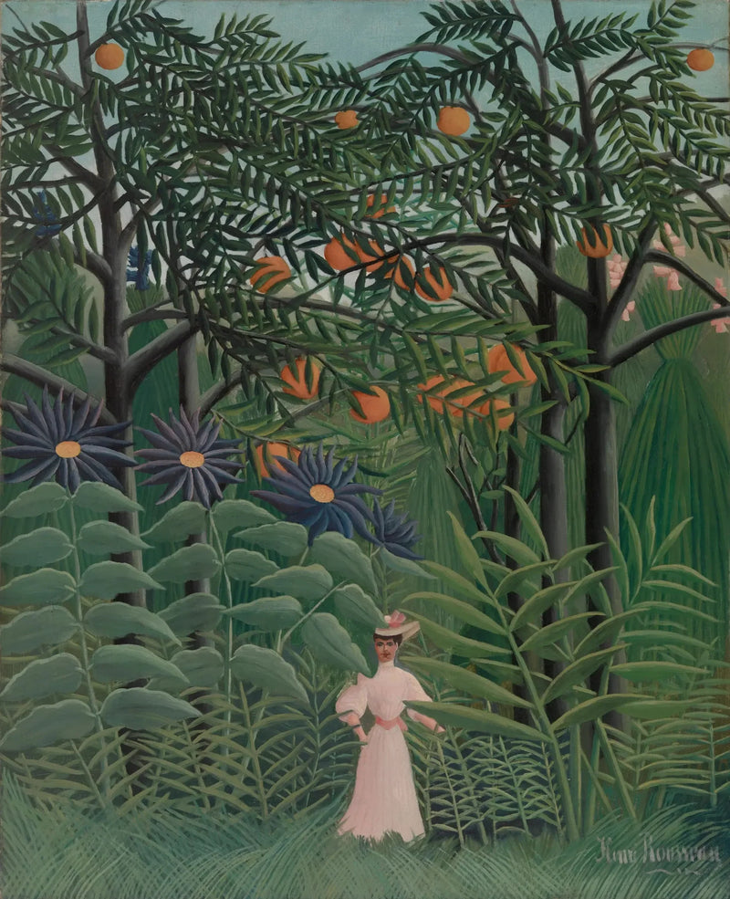 Vrouw die wandelt in een exotisch bos - Henri Rousseau