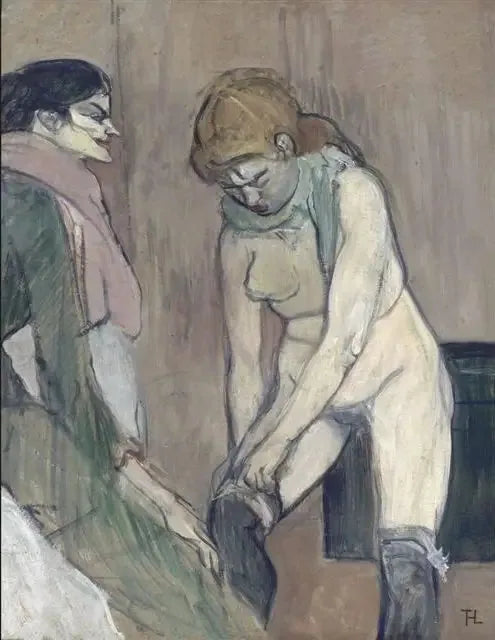Vrouw die haar kous aantrekt - Henri de Toulouse-Lautrec