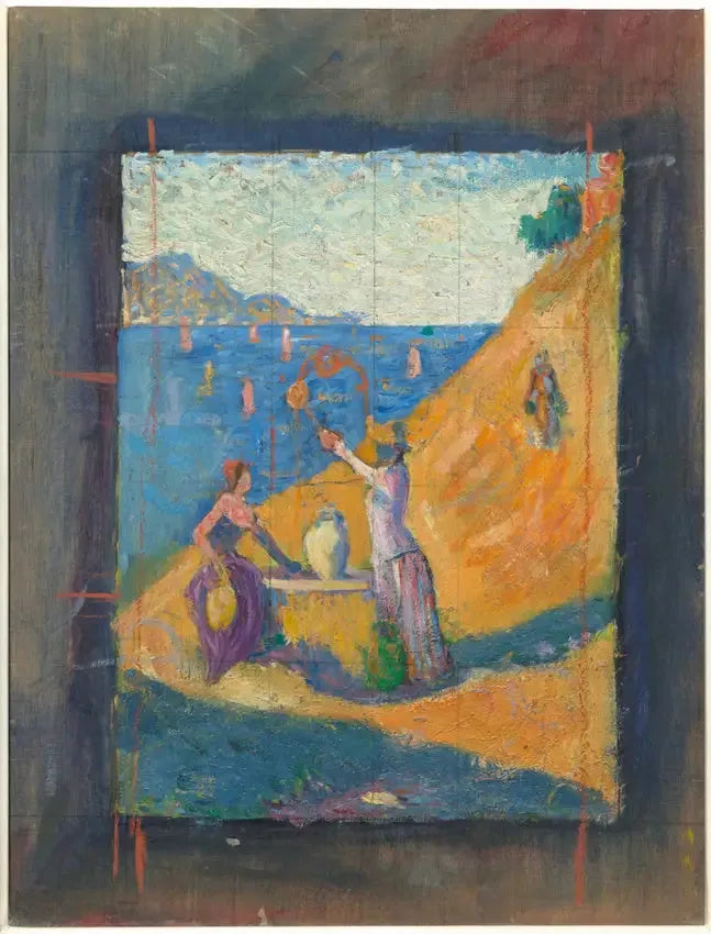 Vrouwen bij de put. Schets III; Uitzicht op de haven van Saint-Tropez - Paul Signac