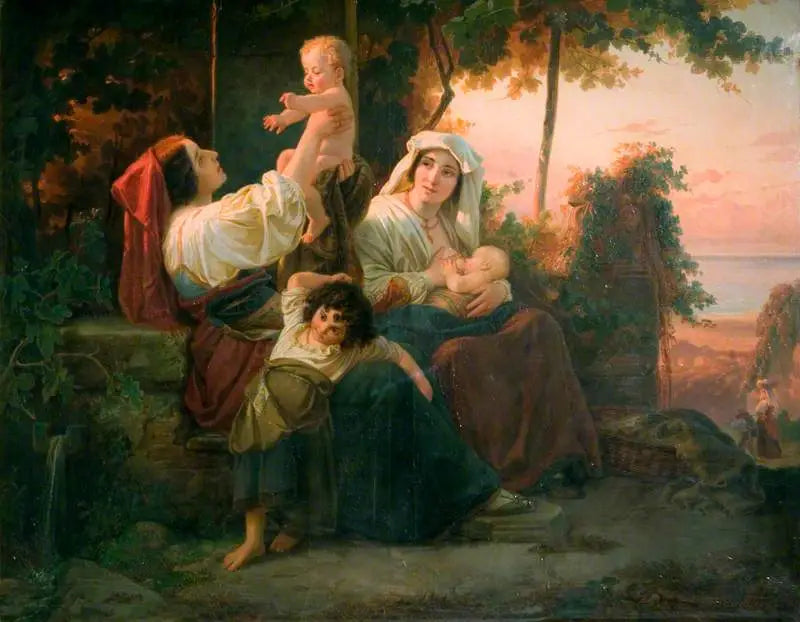 Italiaanse vrouwen in een wijngaard nabij Rome - Julius Schrader