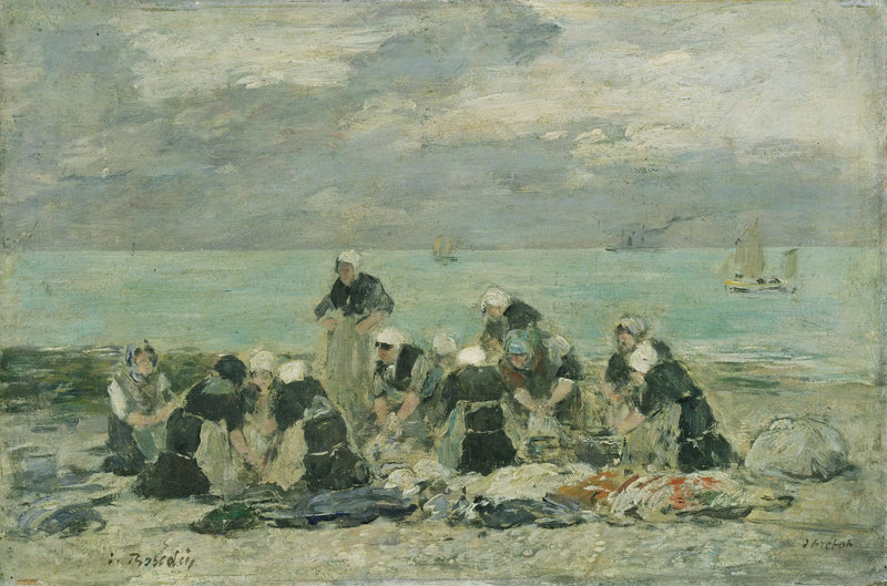 Vrouwen die de was doen in Étretat - Eugène Boudin