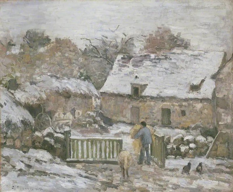 Boerderij in Montfoucault, sneeuweffect - Camille Pissarro