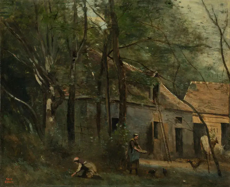 Boerderij in het bos - Jean-Baptiste Camille Corot