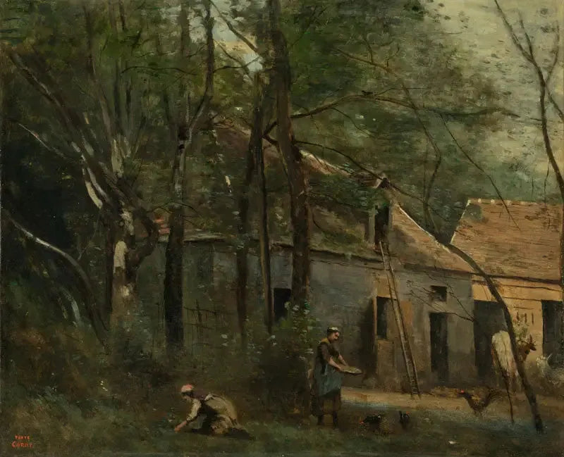 Boerderij in het bos - Jean-Baptiste Camille Corot