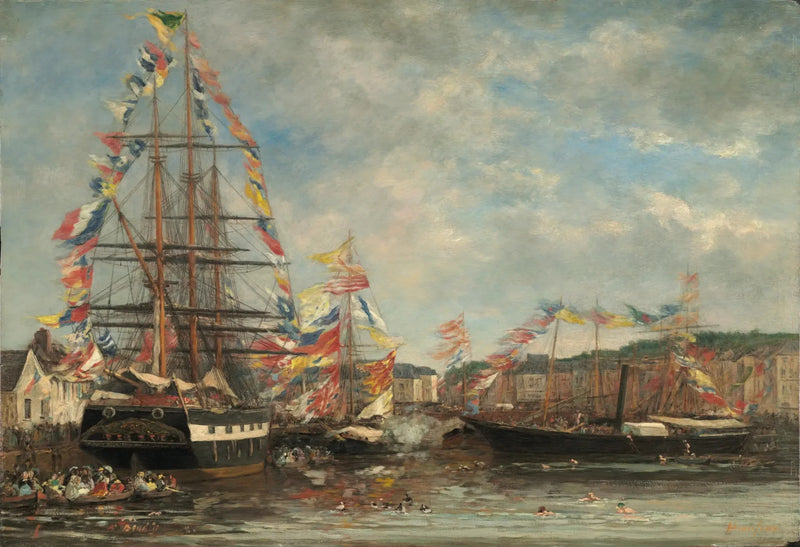 Feest in de haven van Honfleur - Eugène Boudin