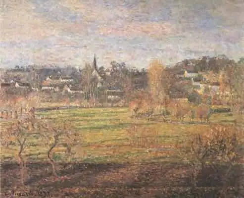 Februari, opkomende zon, Bazincourt - Camille Pissarro
