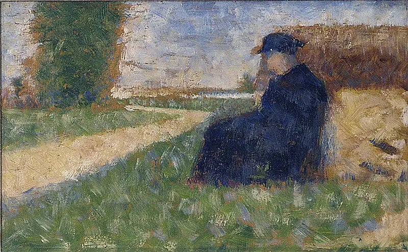Massief figuur in een landschap bij Barbizon - Georges Seurat