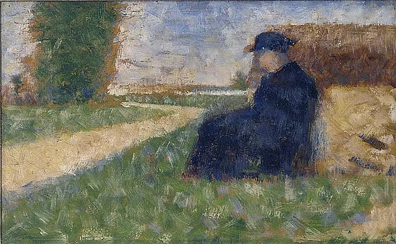 Massief figuur in een landschap bij Barbizon - Georges Seurat