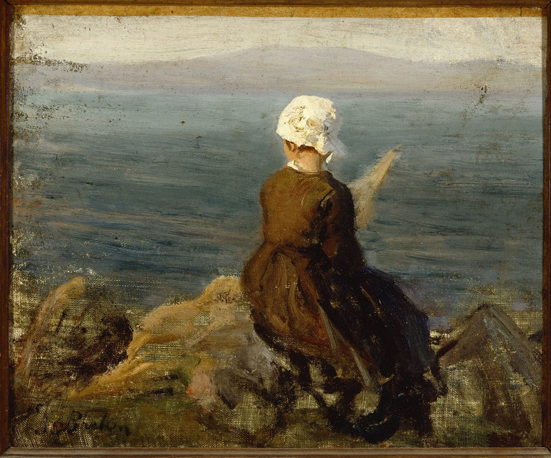 Weefster op de rotsen in Douarnenez - Jules Breton