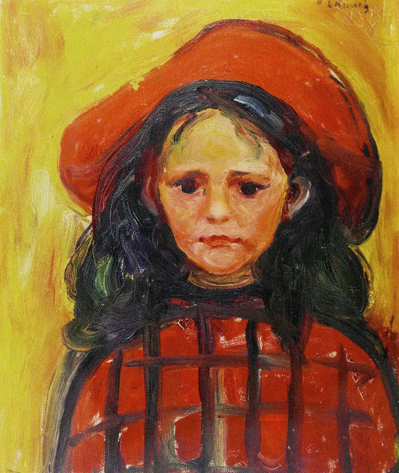Meisje in een rode jurk en met een rode hoed - Edvard Munch