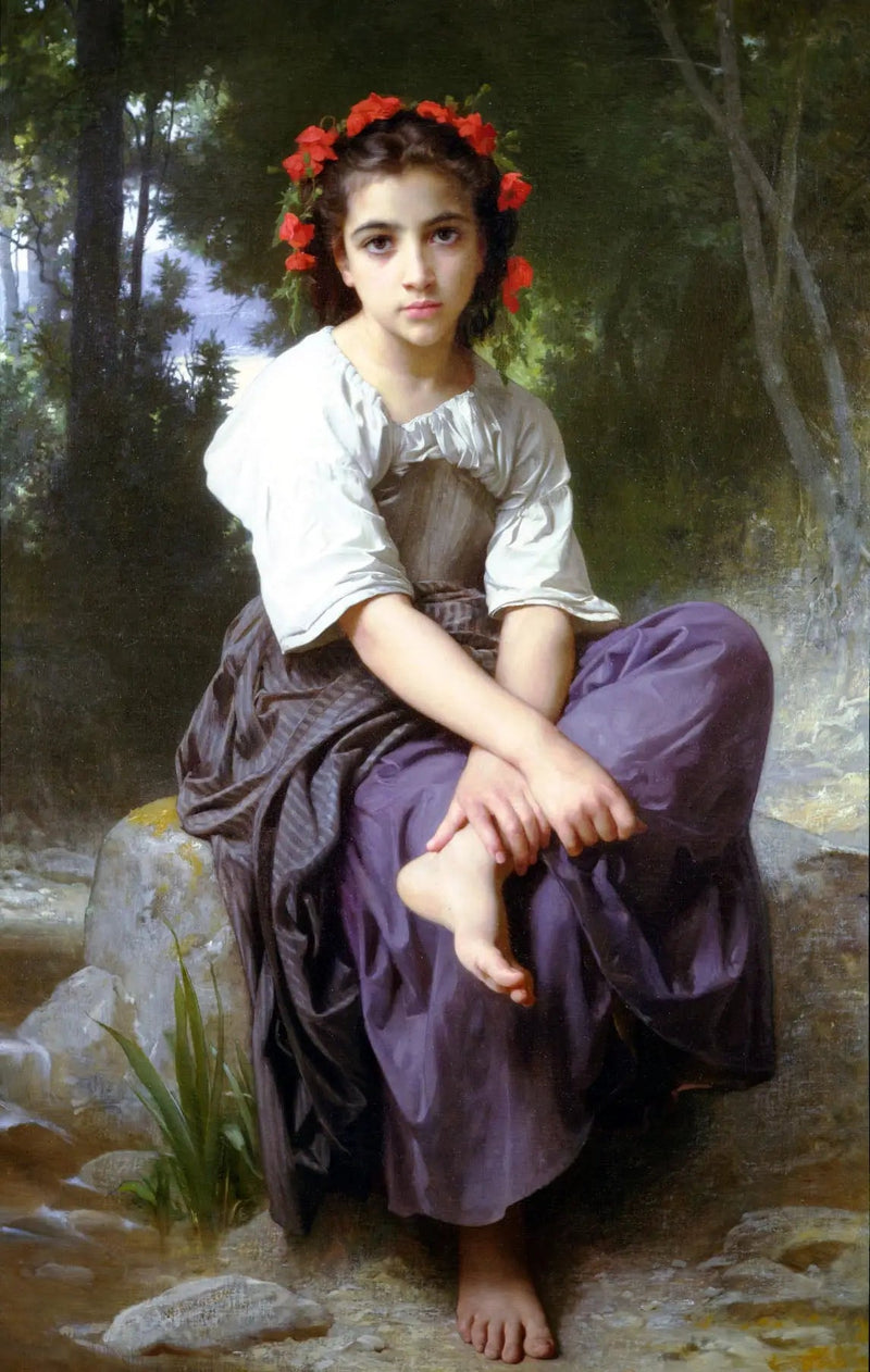 Meisje zittend aan de oever van de rivier - Bouguereau