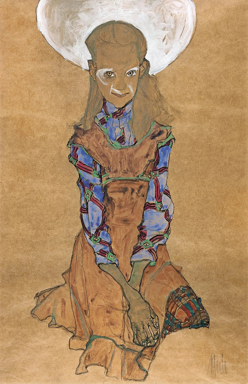 Zittend Meisje (Poldi Lodzinsky) - Egon Schiele