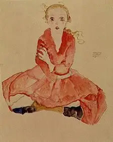 Zittend Meisje (Sitzendes Mädchen) - Egon Schiele