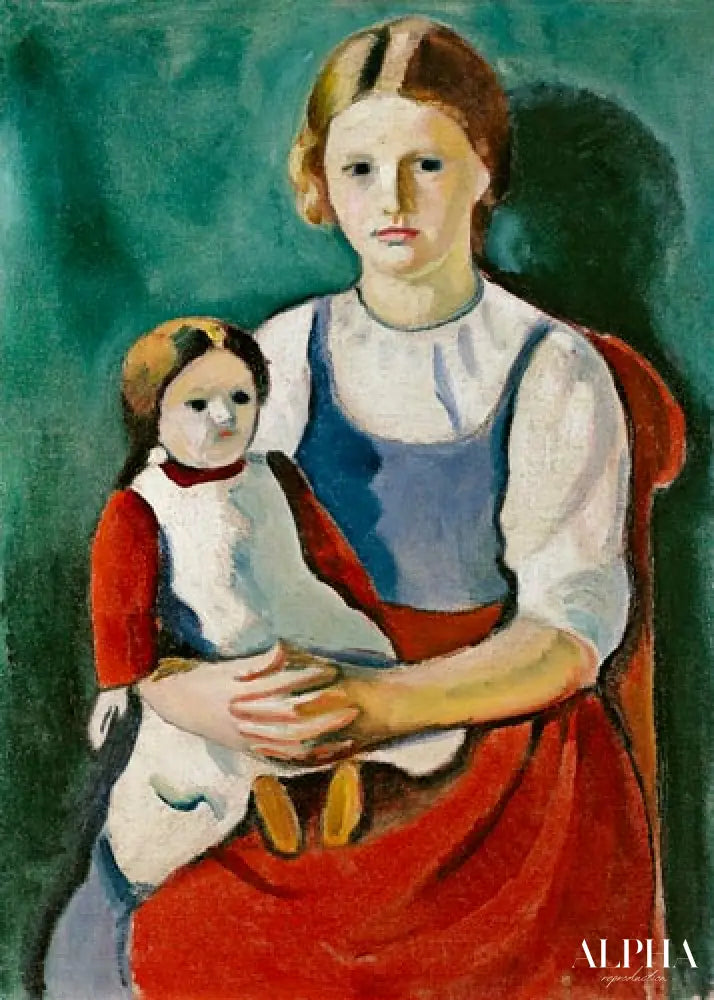 Fille blonde avec la poupée - August Macke - Reproductions de tableaux et peintures haut de gamme