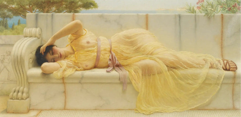 Meisje in gele jurk en draperie - John William Godward
