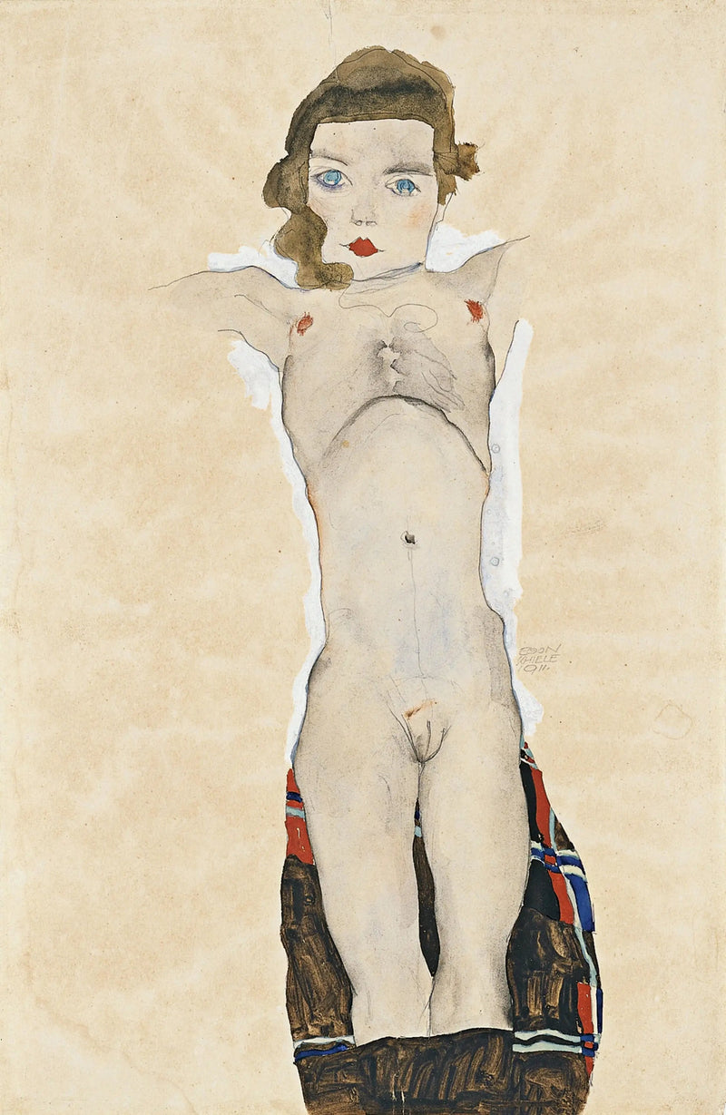 Naakte meisje met uitgestrekte armen - Egon Schiele