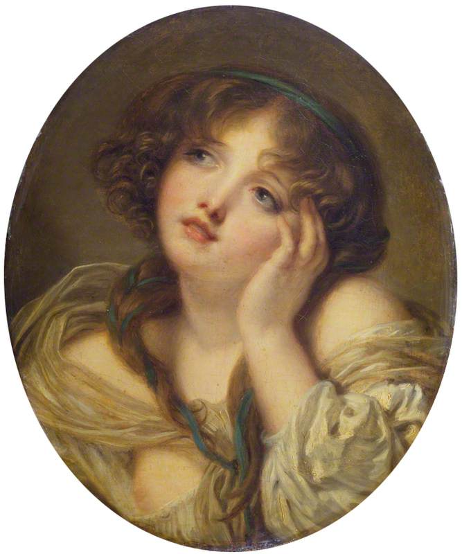 Meisje leunend op haar hand - Jean-Baptiste Greuze