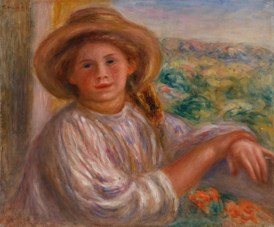 Meisje op een balkon, Cagnes (Jonge vrouw op het balkon, Cagnes) - Pierre-Auguste Renoir