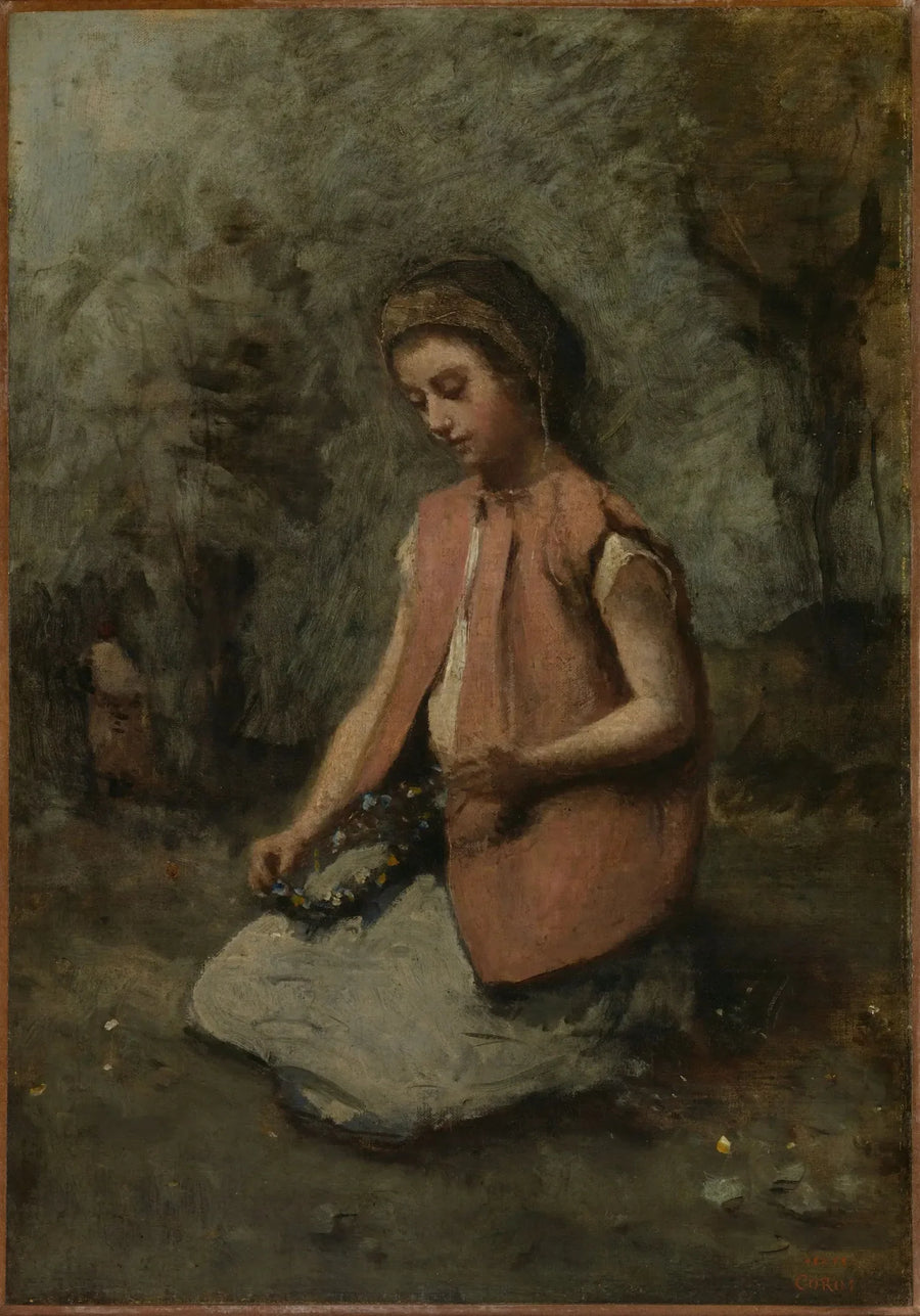 Meisje dat een slinger weeft - Jean-Baptiste Camille Corot