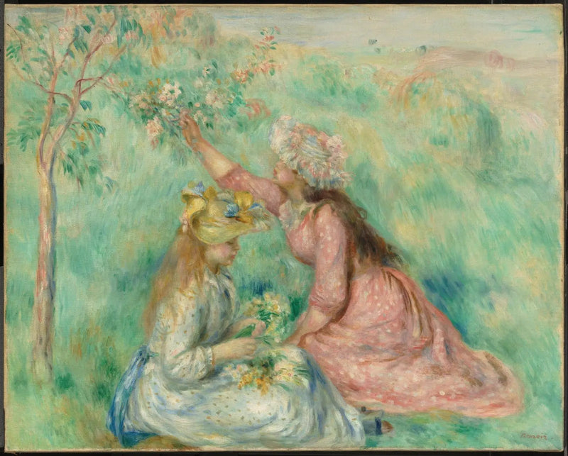 Meisjes bloemen plukken in een weiland - Pierre-Auguste Renoir