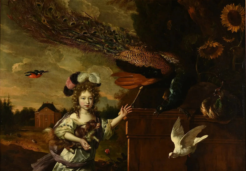 Meisje met pauwen - Melchior de Hondecoeter