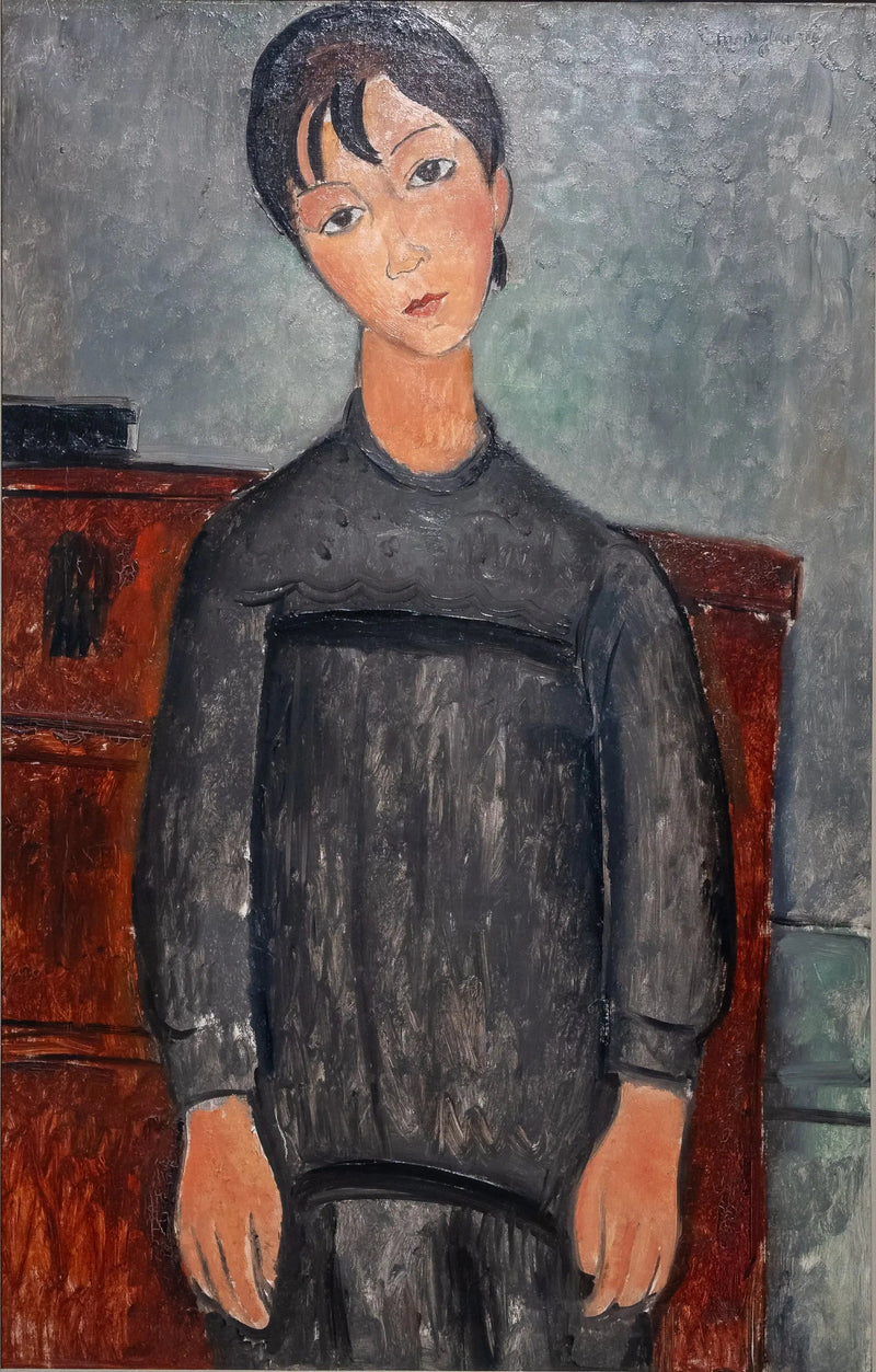 Meisje staand in zwarte schort - Amedeo Modigliani