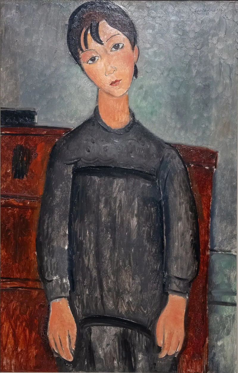 Meisje staand in zwarte schort - Amedeo Modigliani