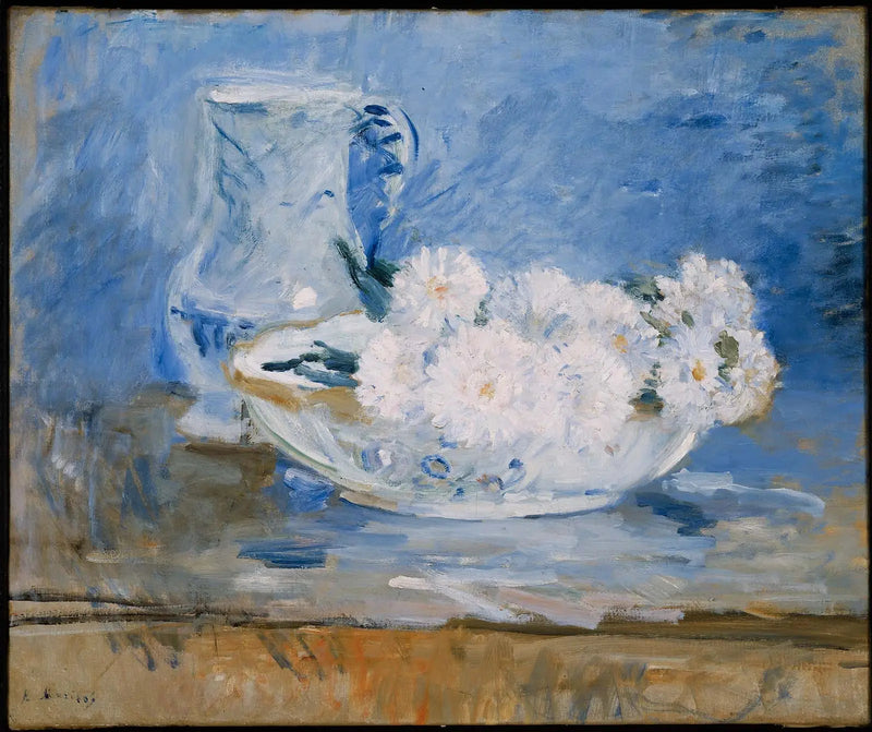Witte bloemen in een kom - Berthe Morisot
