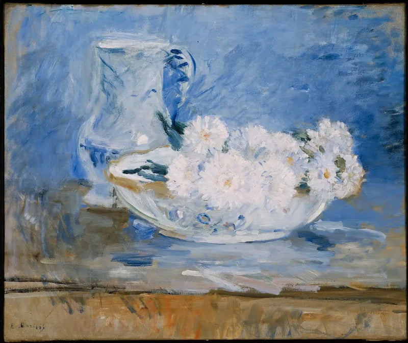 Witte bloemen in een kom - Berthe Morisot