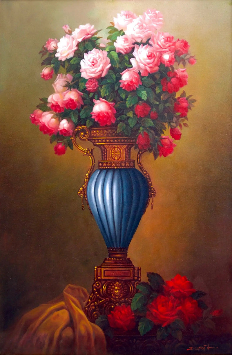 Bloemen in een Antiek Vaasje | 60x90cm