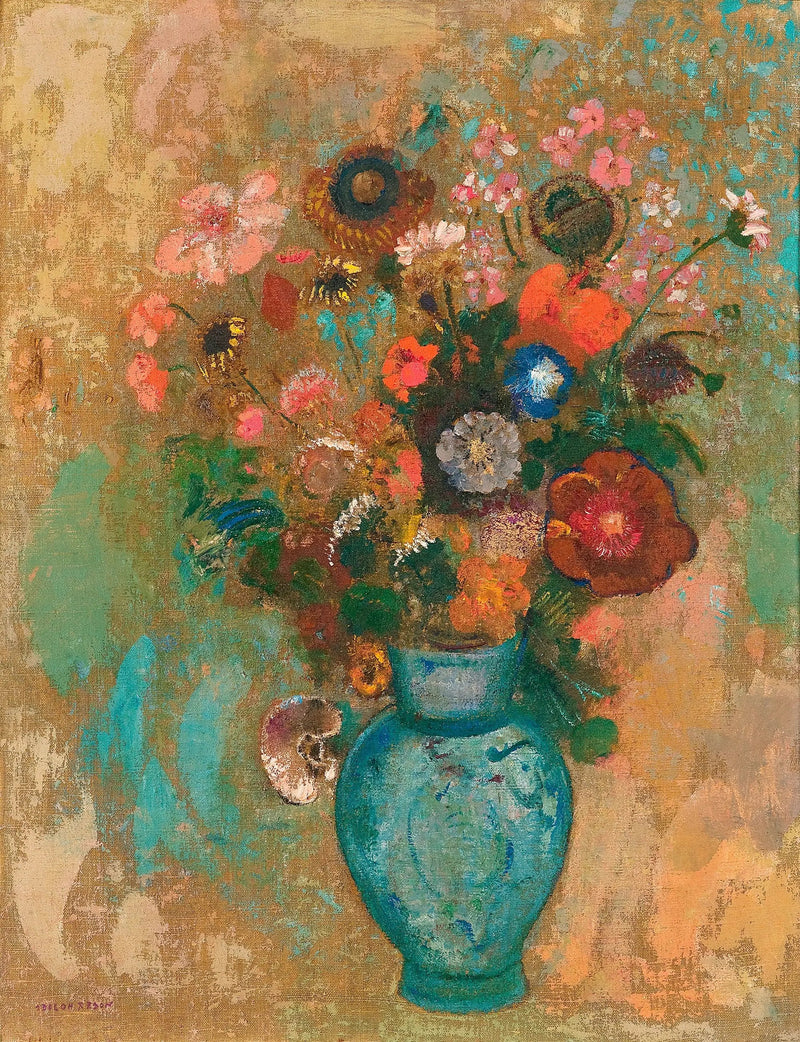 Bloemen in een blauwe vaas - Odilon Redon