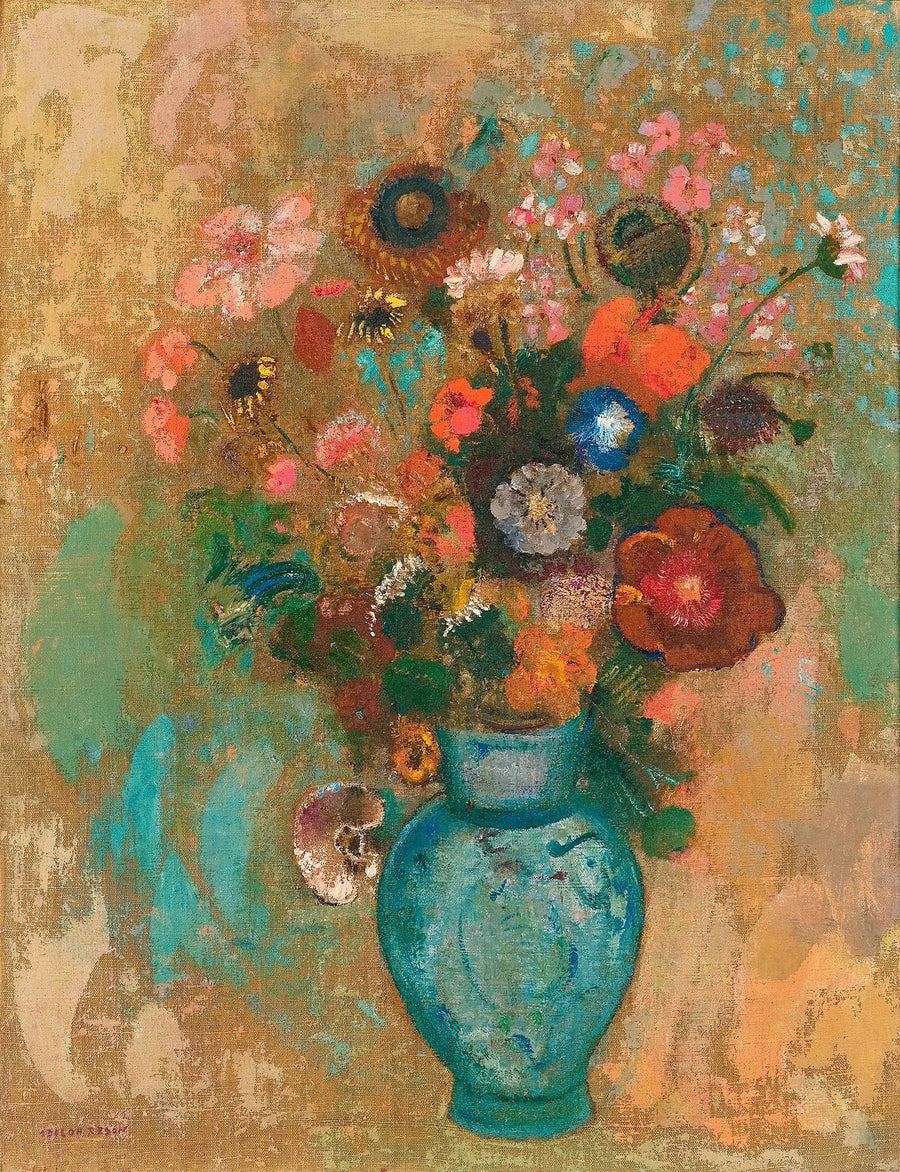 Bloemen in een blauwe vaas - Odilon Redon