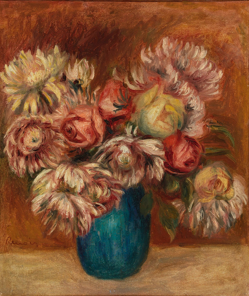 Bloemen in een groene vaas - Pierre-Auguste Renoir