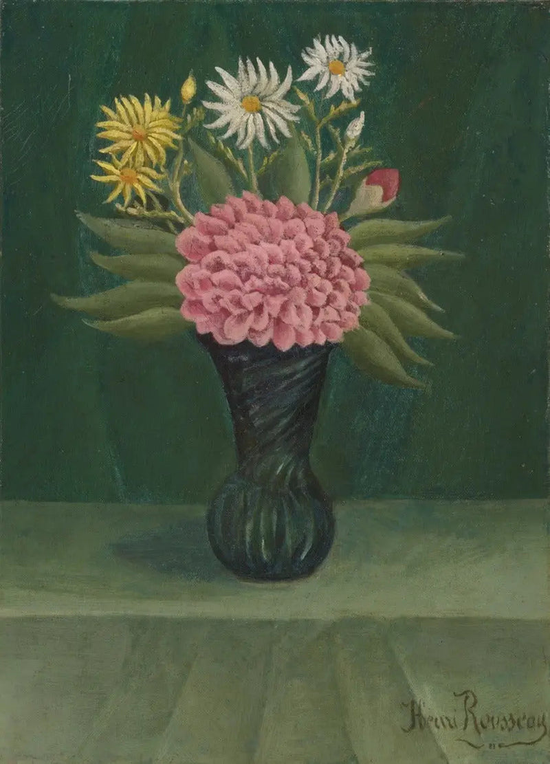 Bloemen en dahlia's in een vaas - Henri Rousseau