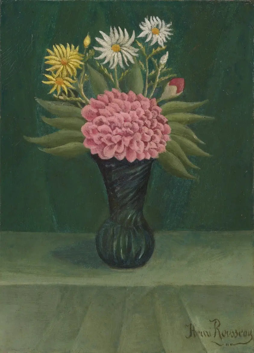 Bloemen en dahlia's in een vaas - Henri Rousseau