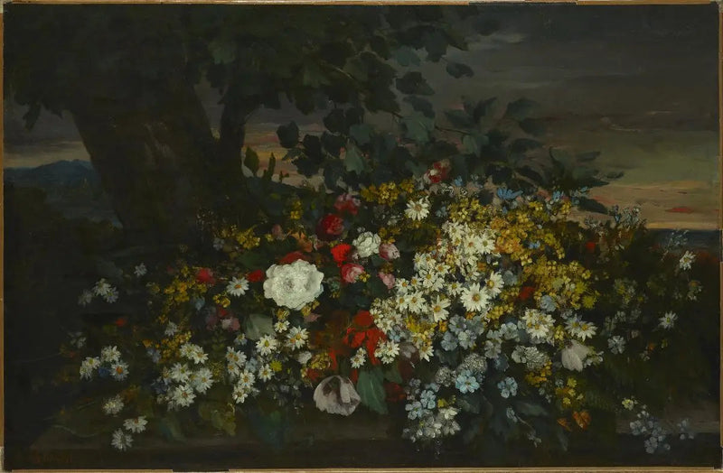 Bloemen op een bankje - Gustave Courbet