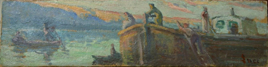 Flodlandschap met kinderwagen en baby - Maximilien Luce