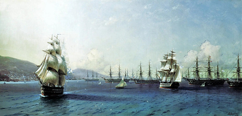 Zwarte Zee vloot in de baai van Theodosië, net voor de Krimoorlog - Ivan Aïvazovski

Source:
Flotte de la mer Noire dans la baie de Théodosie, juste avant la guerre de Crimée - Ivan Aïvazovski