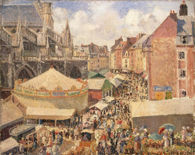 Jaarmarkt in Dieppe, zonnige ochtend - Camille Pissarro