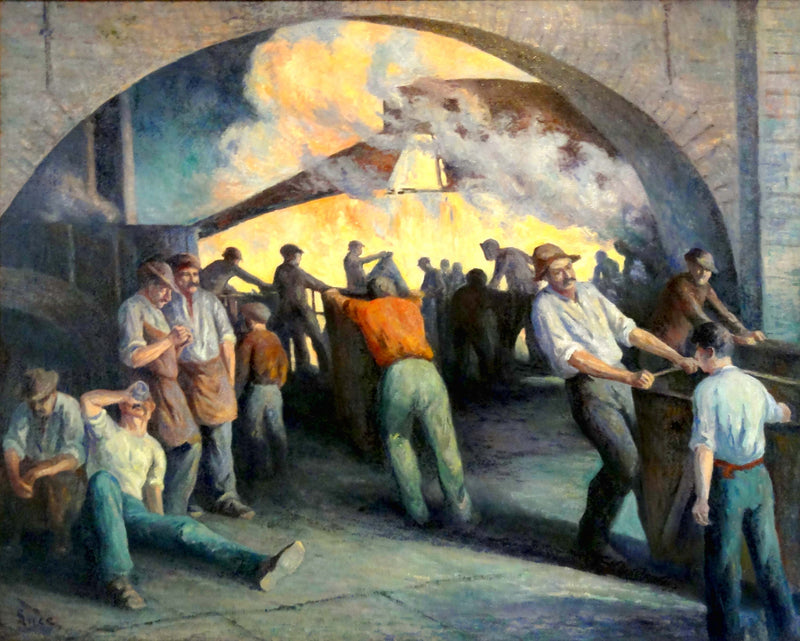 Gieterij in Charleroi, de gieting - Maximilien Luce