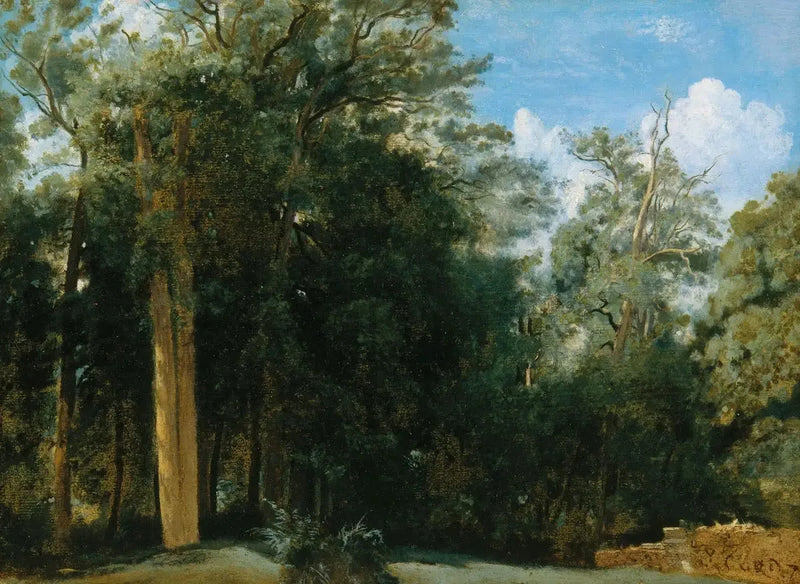 Fontainebleau. Bosrand met een kleine muur - Jean-Baptiste Camille Corot