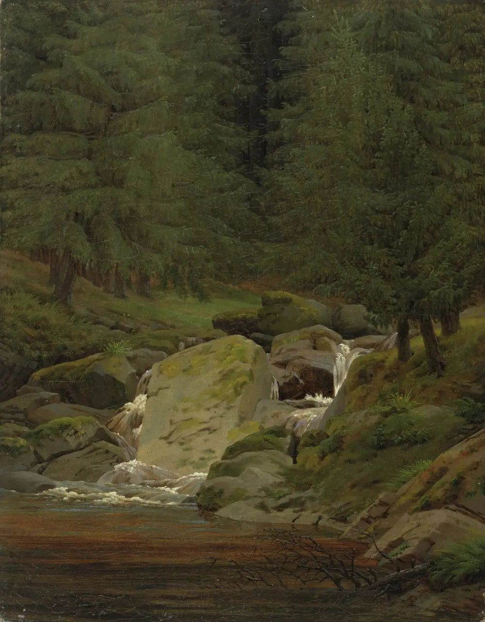 Reproduction du tableau « forêt de sapins avec cascade - Caspar David Friedrich » par Alpha Reproduction en peinture à l’huile