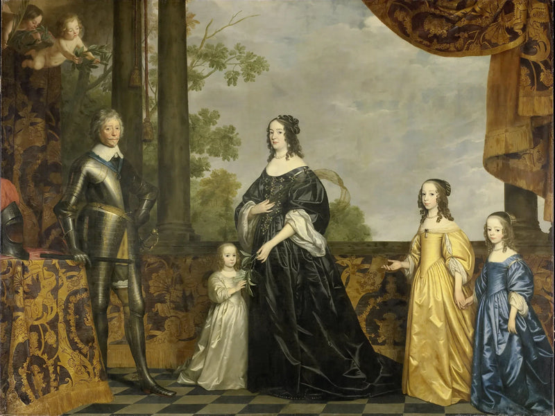 Frédéric-Henri (1584-1647), prins van Oranje, zijn echtgenote Amélie van Solms (1602-1675) en hun drie jongste dochters, Albertine Agnès (1634-1696), Henriette Catharine (1637-1708) en Marie (1642-1688) - Gerrit van Honthorst