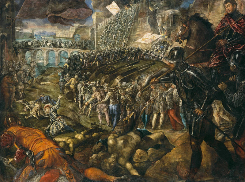 Friedrich II verovert Parma in 1521. Schilderij van Tintoret, 1578/79, voor zijn zoon Willem - Jacopo Tintoretto