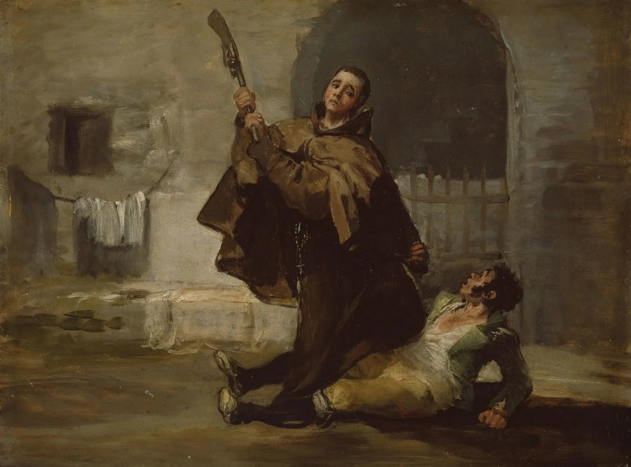 Broeder Pedro slaat El Maragato met de kolf van het geweer - Francisco de Goya