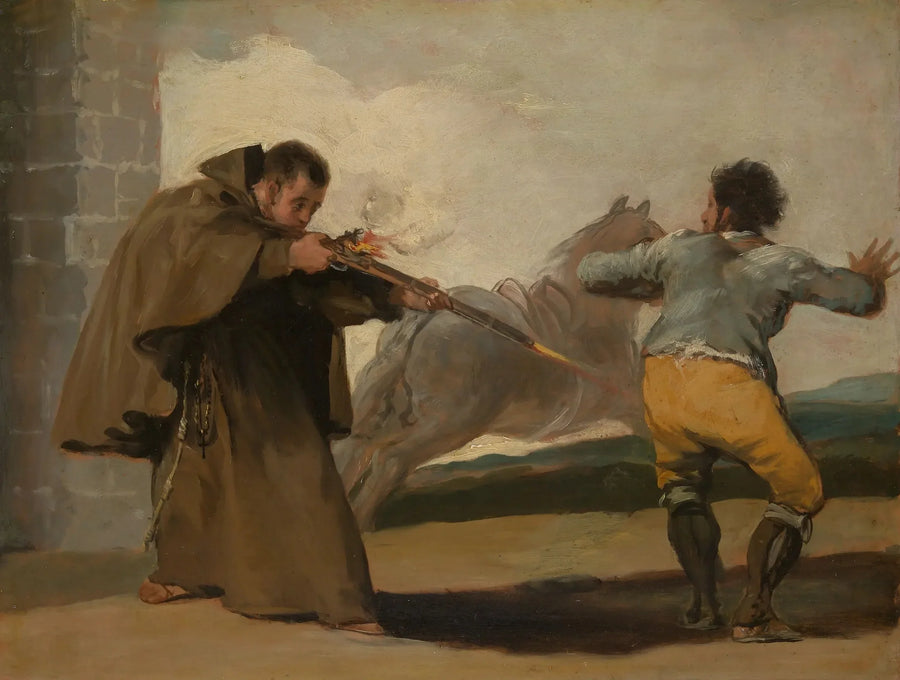Broeder Pedro schiet op El Maragato terwijl zijn paard vlucht - Francisco de Goya