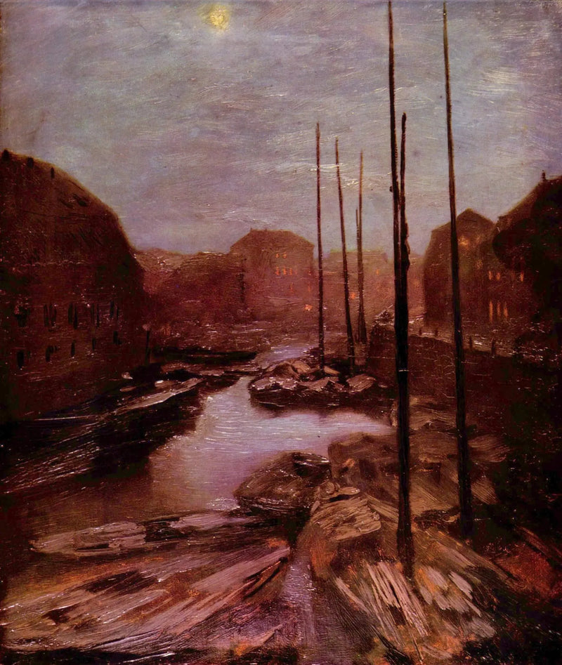 Friedrichsgracht bij het maanlicht - Adolph von Menzel
